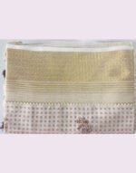 Apricot Off White Linen Saree with Golden Woven Border - Image 3