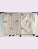 Apricot Off White Linen Saree with Golden Woven Border - Image 4