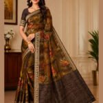 Avika Brown & Olive Green Dola Silk Blend Saree with Beautiful Zari Work