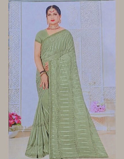 Dimple Kala Pista Green Fancy Saree with Embroidered Work