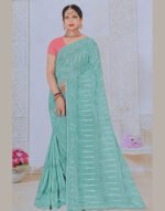 Dimple Kala Sea Green Fancy Saree with Embroidered Work