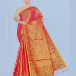 Golden Touch Orange Soft Silk Saree with Floral Print