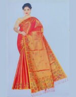 Golden Touch Orange Soft Silk Saree with Floral Print