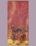 Golden Touch Orange Soft Silk Saree with Floral Print - Image 3