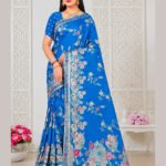 MTE Blue Silk Velvet Saree with Pure Hand Zari Work