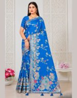 MTE Blue Silk Velvet Saree with Pure Hand Zari Work