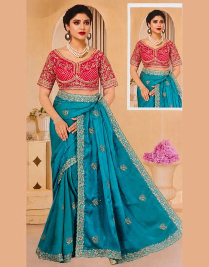 Narayani Blue Soft Silk Saree with Multicolor Zari Work
