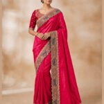 Padharo Rani Pink Satin Silk Blend Saree with Handmade Zari Work