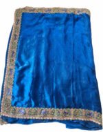 Padharo Teal Blue Satin Silk Blend Saree with Handmade Zari Work - Image 3