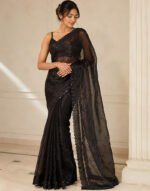Parampara Black Lycra Saree with Heavy Self Color Work
