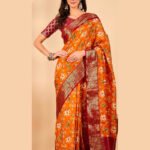 Vastrani Orange Dola Silk Saree with Beautiful Zari Work Border