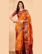 Vastrani Orange Dola Silk Saree with Beautiful Zari Work Border