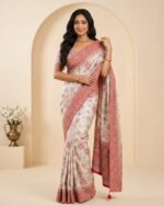 Arohi White Art Silk Saree with Heavy Resham & Zari Border - close-up