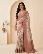 Arohi White Art Silk Saree with Heavy Resham & Zari Border - full-length model