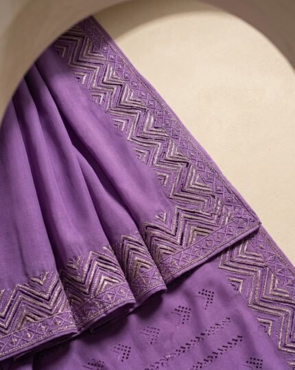 Dimple Kala Lavender Fancy Saree with Embroidered Work - fabric detail