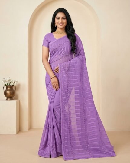 Dimple Kala Lavender Fancy Saree with Embroidered Work - full-length model