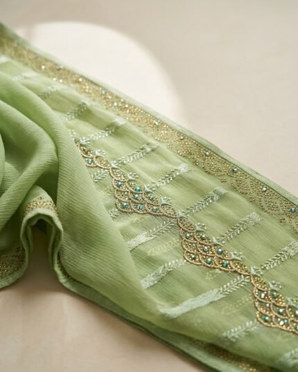 Dimple Kala Pista Green Fancy Saree with Embroidered Work - fabric detail