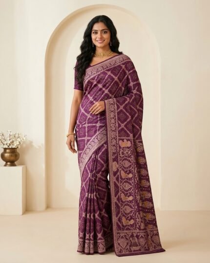 DWK Magenta Banarasi Silk Saree with Heavy Zari Work - full-length model