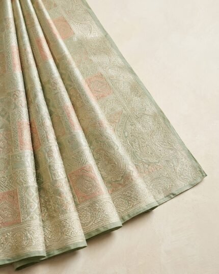 Green City Pastel Green Silk Saree with Elegant Zari Work - fabric detail