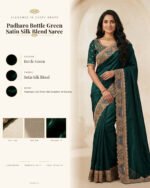 Padharo Bottle Green Satin Silk Blend Saree with Handmade Zari Work - product card