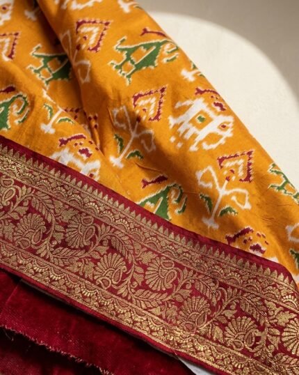 Vastrani Orange Dola Silk Saree with Beautiful Zari Work Border - fabric detail